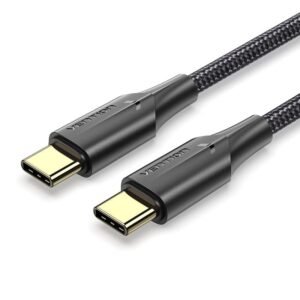 Vention 1M USB 2.0 Type-C to Type-C Cable with LED Indicator – 3A Fast Charging, Nylon Braided Design-Black