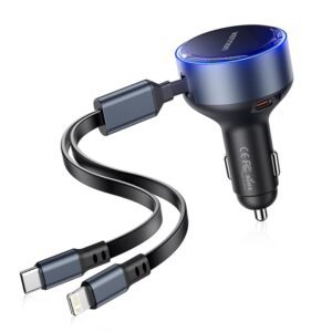Vention Car Power Adapter with Integrated Charging Cable-Black