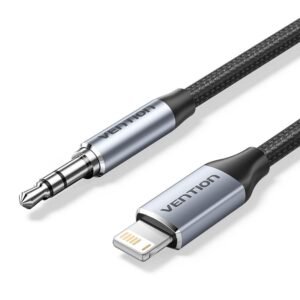 Vention 1.5M Lightning to 3.5mm Aux Cable – Cotton Braided with Aluminum Alloy Connectors-Gray