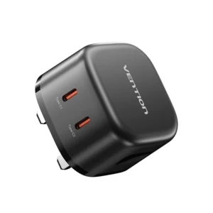 Vention (45W/45W) GaN Charger with Dual USB-C Ports – UK Plug, Black