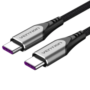 Vention 1.5M USB 2.0 Type-C to Type-C 5A Fast Charging Cable – Aluminum Alloy Build-Gray