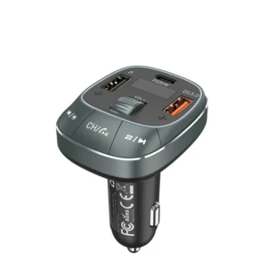 Vention 3-Port Car Charger with FM Transmitter – USB-C & Dual USB-A (30W/18W/5W), Black