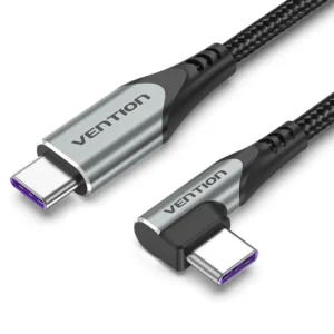 Vention 1M 5A Right-Angled USB 2.0 Type-C to Type-C Cable – Aluminum Housing, Gray