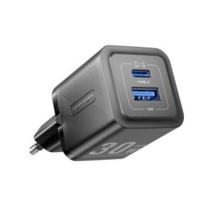 Vention 30W GaN Fast Charger–2-Port USB-C + USB-A, EU Plug, Black