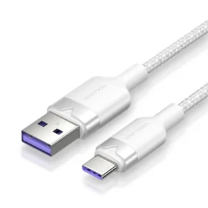 Vention 2M 6A USB 2.0 A Male to USB-C Male Cable – Aluminum Alloy Casing-White