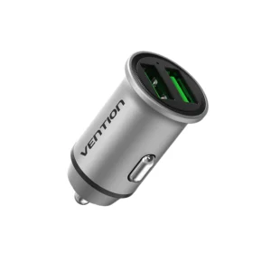 Vention Compact Dual USB-A Car Charger – Fast 18W Dual Charging in a Sleek Gray Aluminum Body