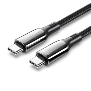 Vention 2M USB-C to USB-C Cable, 5A Fast Charging, Cotton-Braided with Zinc Alloy Connectors – USB 2.0 Black