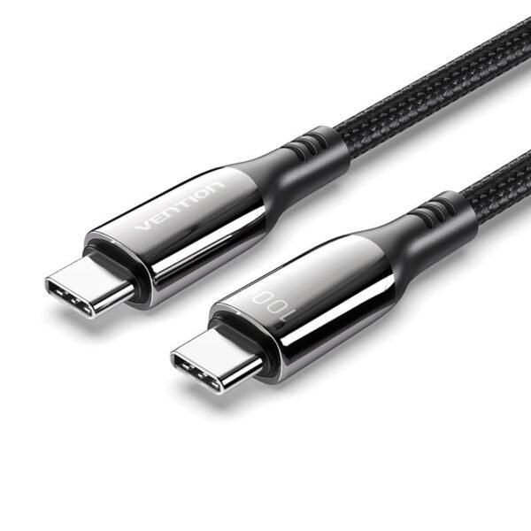 Vention 2M USB-C to USB-C Cable, 5A Fast Charging, Cotton-Braided with Zinc Alloy Connectors – USB 2.0 Black