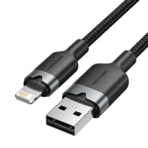 Vention 1M USB 2.0 Type-A to Lightning Male Cable with Aluminum Alloy Housing, 2.4A Fast Charge-Black