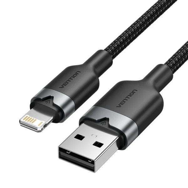 Vention 1M USB 2.0 Type-A to Lightning Male Cable with Aluminum Alloy Housing, 2.4A Fast Charge-Black