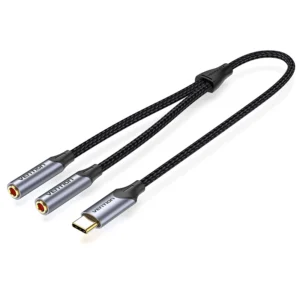 Vention 0.3M USB-C to Dual 3.5mmc – Male to Two Female Jacks-Gray