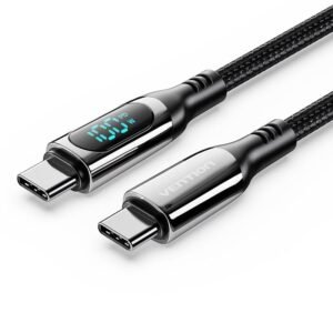 Vention 1.2M USB-C to USB-C 5A Charging Cable – Braided with LED Display & Zinc Alloy Housing-Black