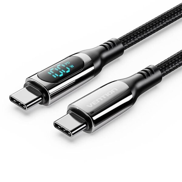 Vention 1.2M USB-C to USB-C 5A Charging Cable – Braided with LED Display & Zinc Alloy Housing-Black