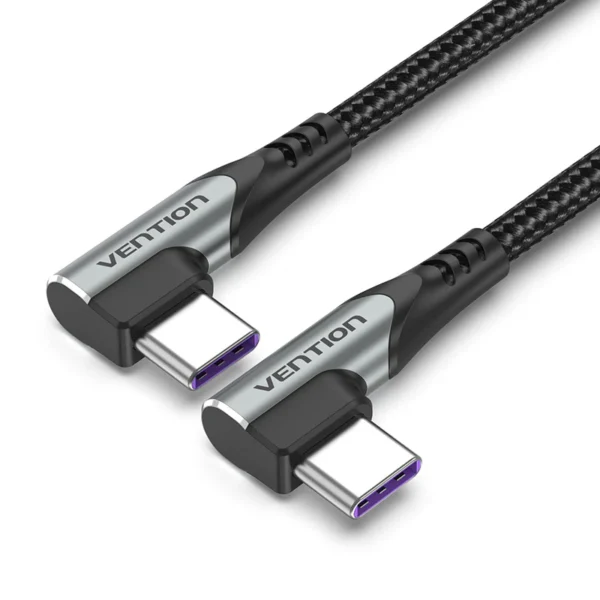 Vention 1M USB 2.0 Type-C to Type-C Cable with Dual 90° Connectors – 5A Fast Charging, Aluminum Alloy Design -Gray