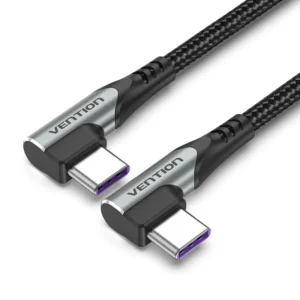 Vention 1.5M USB 2.0 Type-C to Type-C Cable with Dual 90° Connectors – 5A Fast Charging, Aluminum Alloy Design -Gray