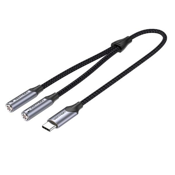 Vention 0.3M USB-C to Dual 3.5mm Audio & Microphone Splitter Adapter – Male to 2 Female Jacks-Gray