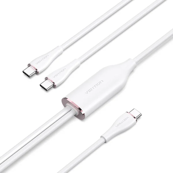 Vention 1.5M USB 2.0 Type-C to Dual Type-C Male Silicone Cable, 5A High Current-White
