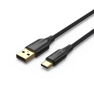 Vention 1M USB 2.0 A to Type-C Cable, Nylon Braided, 3A Fast Charging with LED Indicator-Black