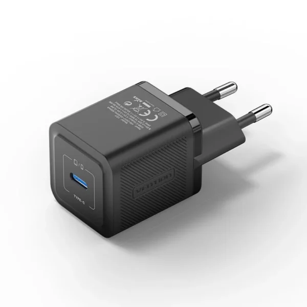 Vention 20W 1-Port USB-C GaN Charger EU-Plug-Black