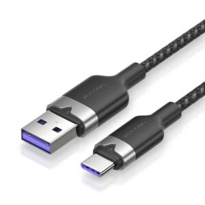 Vention 1M 6A USB 2.0 A Male to USB-C Male Cable – Aluminum Alloy Casing-Black