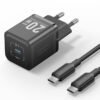Vention 20W USB-C GaN Charger with 1M USB-C to USB-C Cable – EU Plug, Single Port Black
