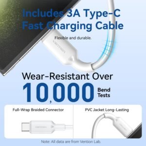 Vention 30W + 30W GaN Fast Charger EU Plug– USB-C and USB-A Ports with 1M USB-C Cable-White