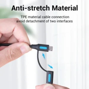 Vention 1.5M Dual-Head Charging Cable – USB-A to USB-C & Micro USB, 3A Fast Charging, Sleek Black