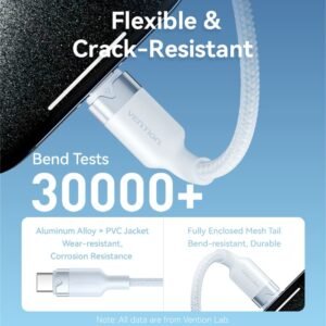 Vention 1M 3A USB 2.0 Type-C to Type-C Charging Cable with Durable Aluminum Alloy Housings-White