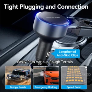 Vention Car Power Adapter with Integrated Charging Cable-Black
