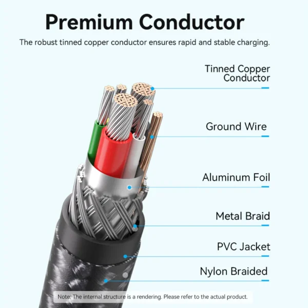Vention 2M USB 2.0 Type-C to Type-C Right-Angle 3A Charging Cable with Aluminum Alloy Housing-Black - Image 12