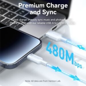 Vention 2M USB 2.0 Type-A to Lightning Male Cable with Aluminum Alloy Housing, 2.4A Fast Charge-White