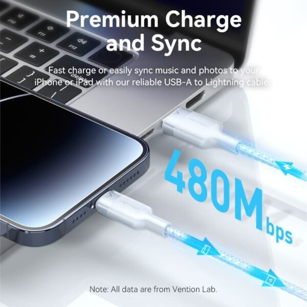 Vention 2M USB 2.0 Type-A to Lightning Male Cable with Aluminum Alloy Housing, 2.4A Fast Charge-White - Image 11