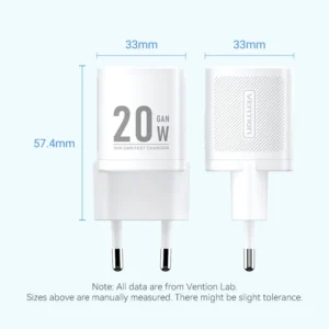 Vention 20W 1-Port USB-C GaN Charger EU-Plug-White