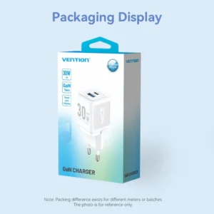 Vention 30W GaN Fast Charger–2-Port USB-C + USB-A, EU Plug, White