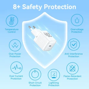 Vention 20W USB-C GaN Wall Charger EU-Plug with 1M USB-C to Lightning Cable – White, Single Port
