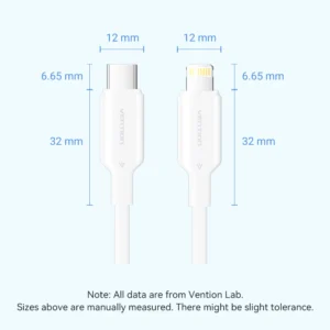 Vention 1M 3A USB 2.0 Type-C to Lightning Charging Cable with Durable PVC Build-White
