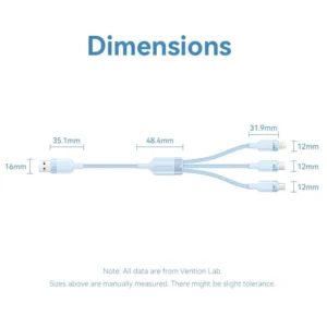 Vention 1.5M USB-A to 3-in-1 Charging Cable (USB-C, Lightning, Micro USB) – 6A Fast Charge, Black Alloy Build