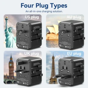 Vention Universal Travel Adapter – 3-Port USB (1x USB-C + 2x USB-A) with 20W/18W/18W Output, Black