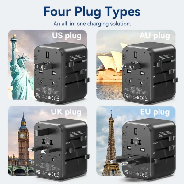 Vention Universal Travel Adapter – 3-Port USB (1x USB-C + 2x USB-A) with 20W/18W/18W Output, Black - Image 12