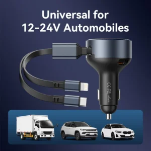 Vention Car Power Adapter with Integrated Charging Cable-Black