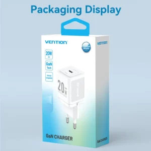 Vention 20W 1-Port USB-C GaN Charger EU-Plug-White