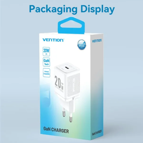 Vention 20W 1-Port USB-C GaN Charger EU-Plug-White - Image 13