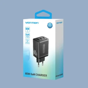 Vention 65W GaN Charger with 3 Ports (2x USB-C, 1x USB-A), EU Plug-Black