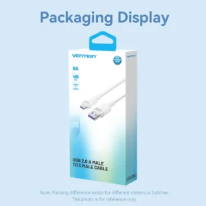 Vention 2M 6A USB 2.0 A Male to USB-C Male Cable – Aluminum Alloy Casing-White
