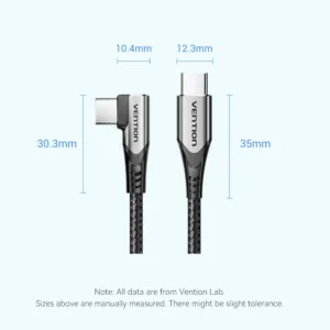 Vention 2M USB 2.0 Type-C to Type-C Right-Angle 3A Charging Cable with Aluminum Alloy Housing-Black