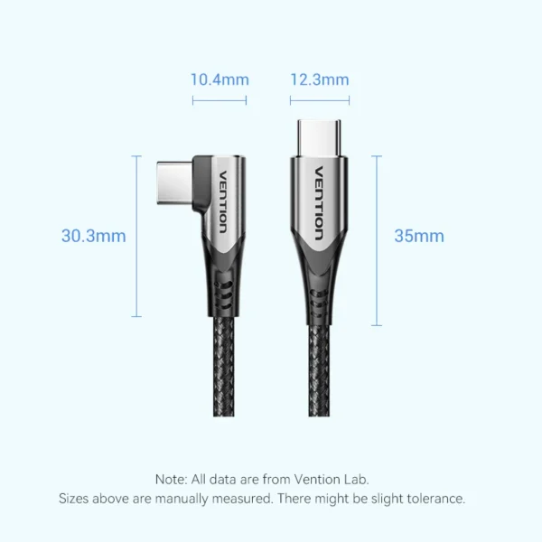 Vention 2M USB 2.0 Type-C to Type-C Right-Angle 3A Charging Cable with Aluminum Alloy Housing-Black - Image 13