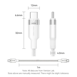 Vention 1M 5A USB 2.0 Type-C to Type-C Cable with Aluminum Alloy Connectors – High-Speed Charging-White