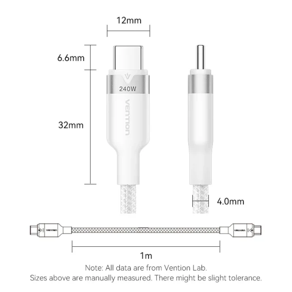 Vention 1M 5A USB 2.0 Type-C to Type-C Cable with Aluminum Alloy Connectors – High-Speed Charging-White - Image 13