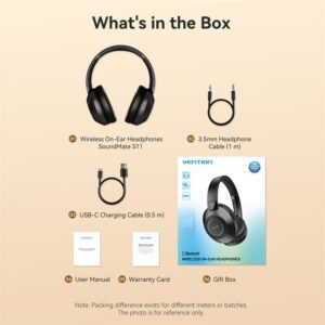 Vention SoundMate Wireless On-Ear Audio Headphones-Black