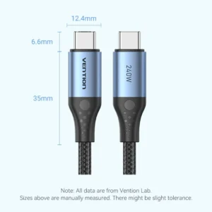 Vention 2M USB 2.0 Type-C to Type-C Cable – 240W Power Delivery- Aluminum Alloy Type Cable -Black